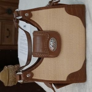 Women Handbag by Bueno faux straw faux leather trim